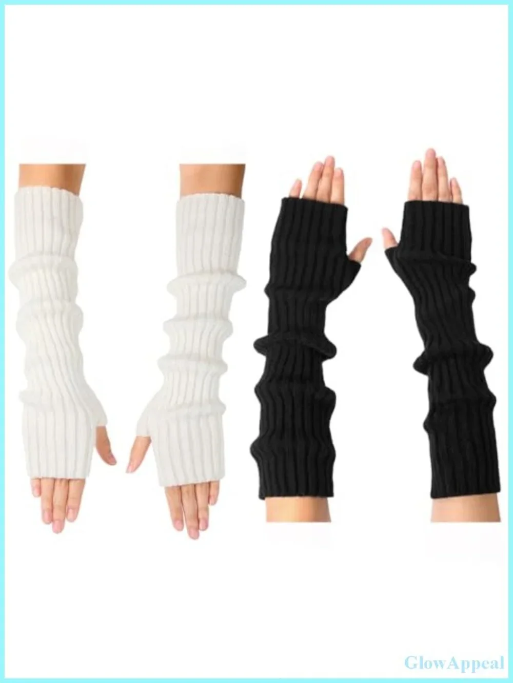 2 Pairs Long Stretchy Fingerless Gloves Arm Warmers with Thumb Hole